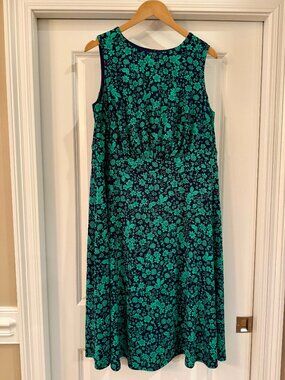 London Times Woman Dress Size 16W Blue Green Floral Pattern